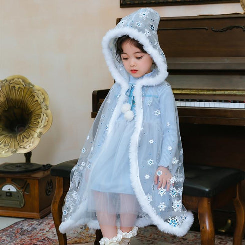 Girls' Winter Princess Dress Children's Mesh Dress Cloak Two-Piece sweater dress